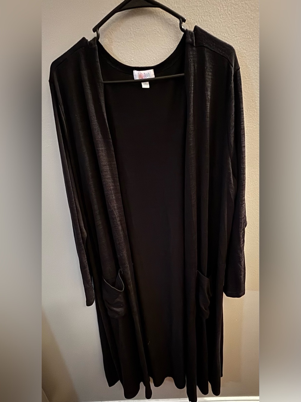 LuLaRoe Sarah Black Duster Open-Front Cardigan with Pockets